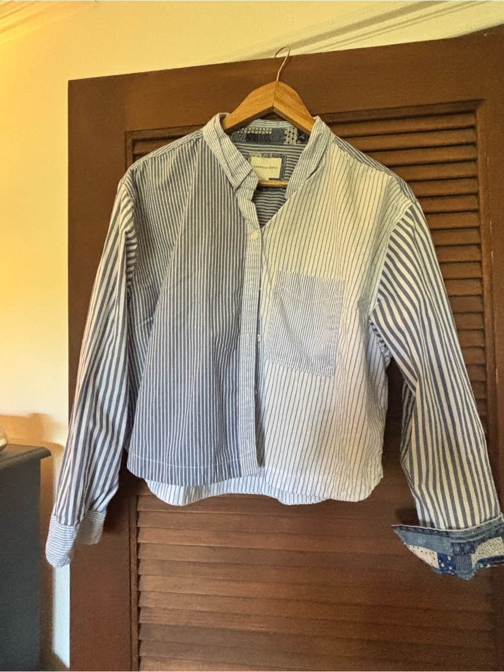 American Eagle Outfitters Blue and White Mixed Stripe Button-Down